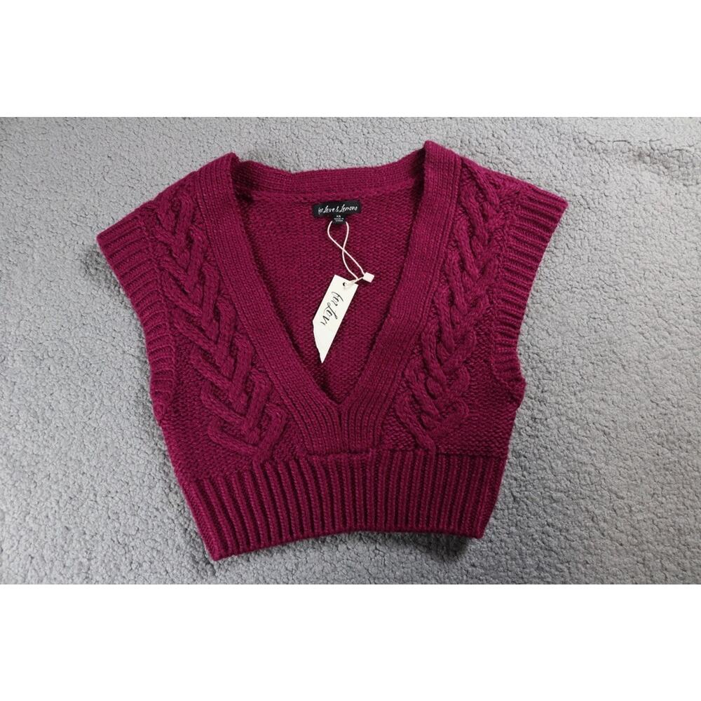 New For Love & Lemons Sweater Xs Red Burgundy Layton Very Cropped Vest Deep V